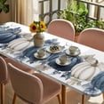 thumbnail image 3 of Fall Blue Pumpkins Table Cloths for 8 Foot Rectangle Tables, Thanksgiving Autumn Watercolor Leaf Patio Waterproof Elastic Fitted Tablecloths, Washable Rectangular Table Cover for Camping, 3 of 8