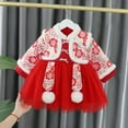thumbnail image 4 of Virmaxy Toddler Baby Girls Warm Han Clothes Dress Set Fashion Chinese New Year's Worship Clothes Raw Edge Tang Clothes Spring Festive Embroidered Long Sleeve Skirt Dress Set Red-E 3T, 4 of 9