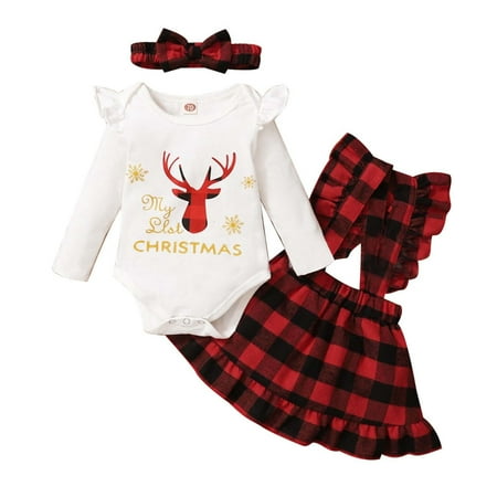 

XJDJHC Baby Girl Clothes Children s Deer Head Printed Christmas Strap Skirt Three Piece Cute Bow Princess Skirt Cute Headdress Fashion Streetwear 3-6 Months