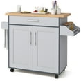 thumbnail image 1 of Giantex Chariot d'Îlot de Cuisine avec Armoire de Rangement sur Roulettes, Porte-Épices Porte-Serviettes et Tiroir, Gris, 1 of 9
