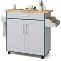 Giantex Kitchen Island Cart with Storage Cabinet on Wheels, Spice Rack Towel Rack & Drawer, Gray