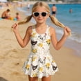 thumbnail image 3 of Xixirimido Roosters Yellow Roses Print Girls Swimsuit One Piece UPF 50+ Skirted Bathing Suit Modest Beach Swim Dress with Built-in Shorts for Kids, 8-9 Years, 3 of 7
