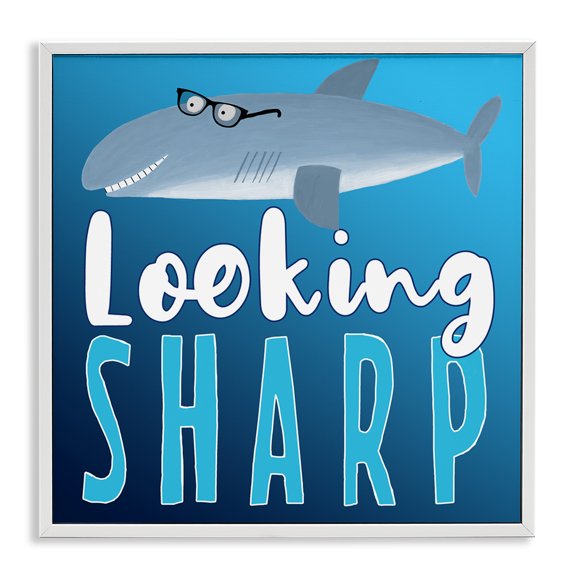 Stupell Industries Eclectic Looking Sharp Shark White Framed Giclee Art, 12 x 12, by Carla Daly