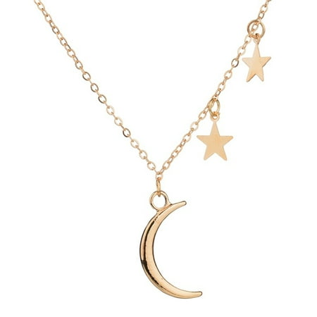 Moon Face Charm - StylesILove Mini Star & Crescent Moon Charm Pendant Gold Chain Necklace