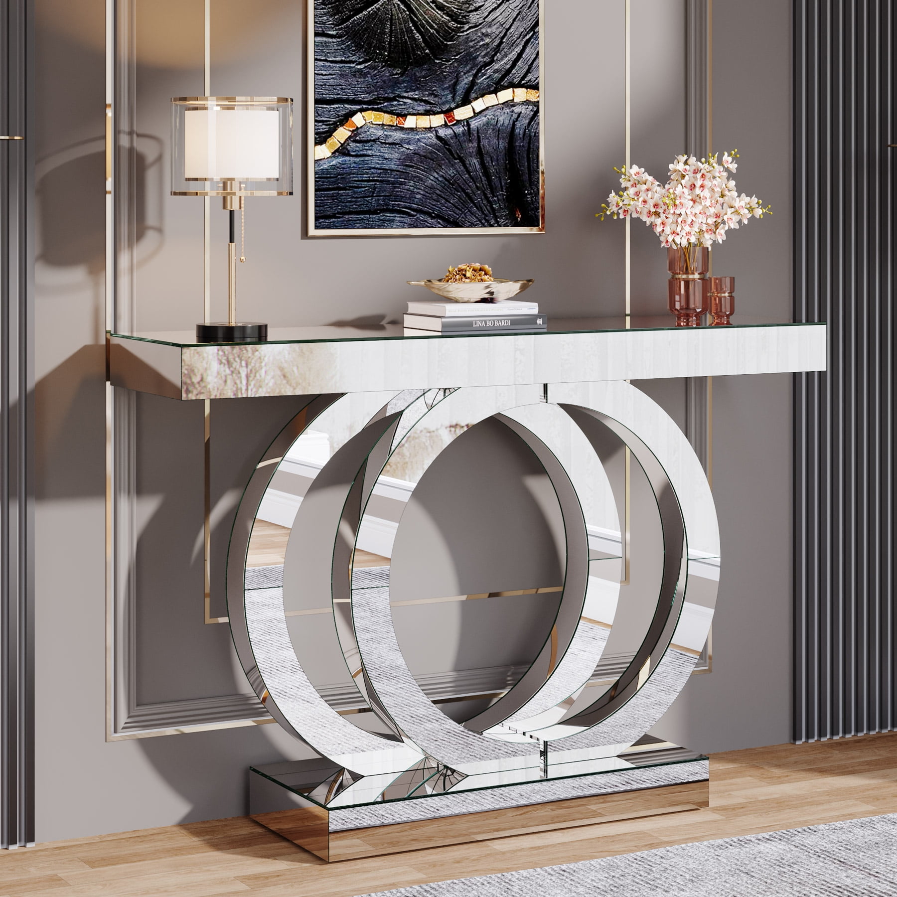 Tribesigns 43" Mirrored Console Table, Modern Entryway Table with Thickened Mirror Finish Tabletop, Rectangle Glass Sofa Table for Living Room, Entrance, Hallway