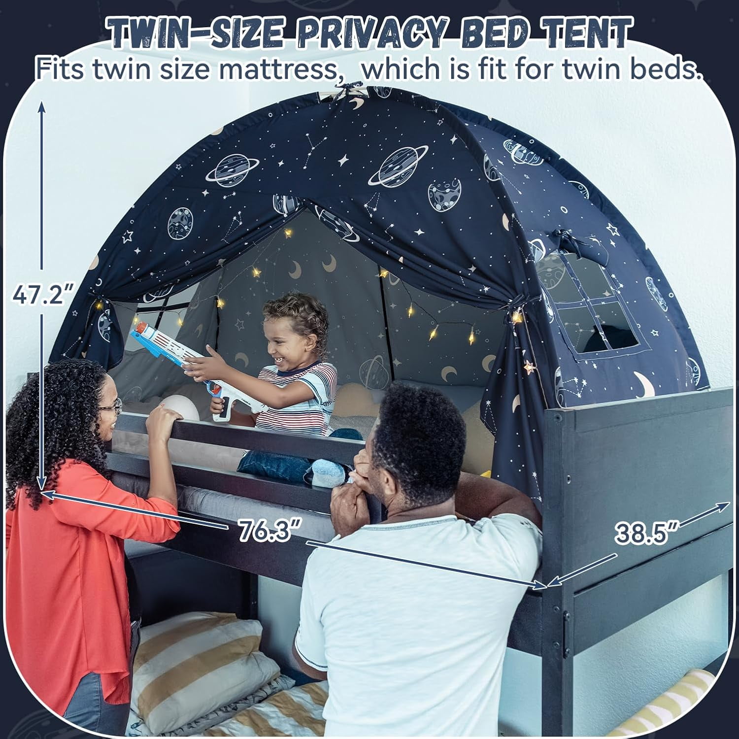 Twin Bed Tent Canopy, Galaxy Dome Space Bed Canopy for Kids, Toddler Top Bunk Canopy Tent Blackout, Twin Floor Bed Sleep Tents Indoor for Boys Birthday Toy House Gift