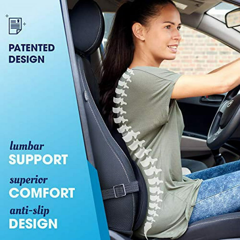Lumbar Support Pillow for Car Seat – Multi-Use Memory Foam Lower Back  Cushion with Ergonomic Streamline, Upgraded for Waist & Hip Pain Relief,  Perfect