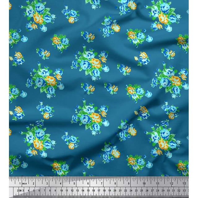 Soimoi Feuilles de Voile de Coton & Tissu Imprimé Artistique Floral 1 Yard 56 Inch Wide