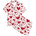 thumbnail image 3 of Pyjamas pour Filles Ensemble de Pyjama en Satin à Manches Courtes et Shorts avec Boutons Imprimé Cœur Rouge 6 Ans-7 Ans, 3 of 4