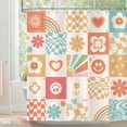 thumbnail image 2 of Cute Retro Shower Curtain, Abstract Checkerboard Smiley Rainbow Orange Flower Bathroom Curtain 72 x 72 Inch Polyester Fabric Waterproof Bath Curtain with 12 Hooks, 2 of 6