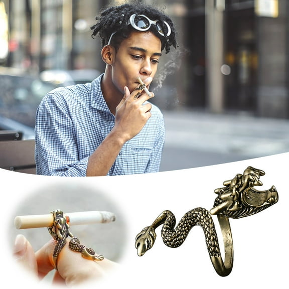 Fzsteel Men's Adjustable Dragon Design Alloy Ring with Smoking Holder for Hands-Free Convenience During Gaming Driving and Fashion Accessory
