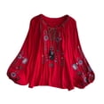 thumbnail image 4 of Blusa bordada para mujer, moderna, ligera, informal, con bordado floral y cuello en V Rojo, 4 of 8