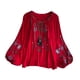 thumbnail image 5 of Blusa bordada para mujer, Tops informales con cuello en V, Tops bohemios elegantes bordados florales Rojo, 5 of 10