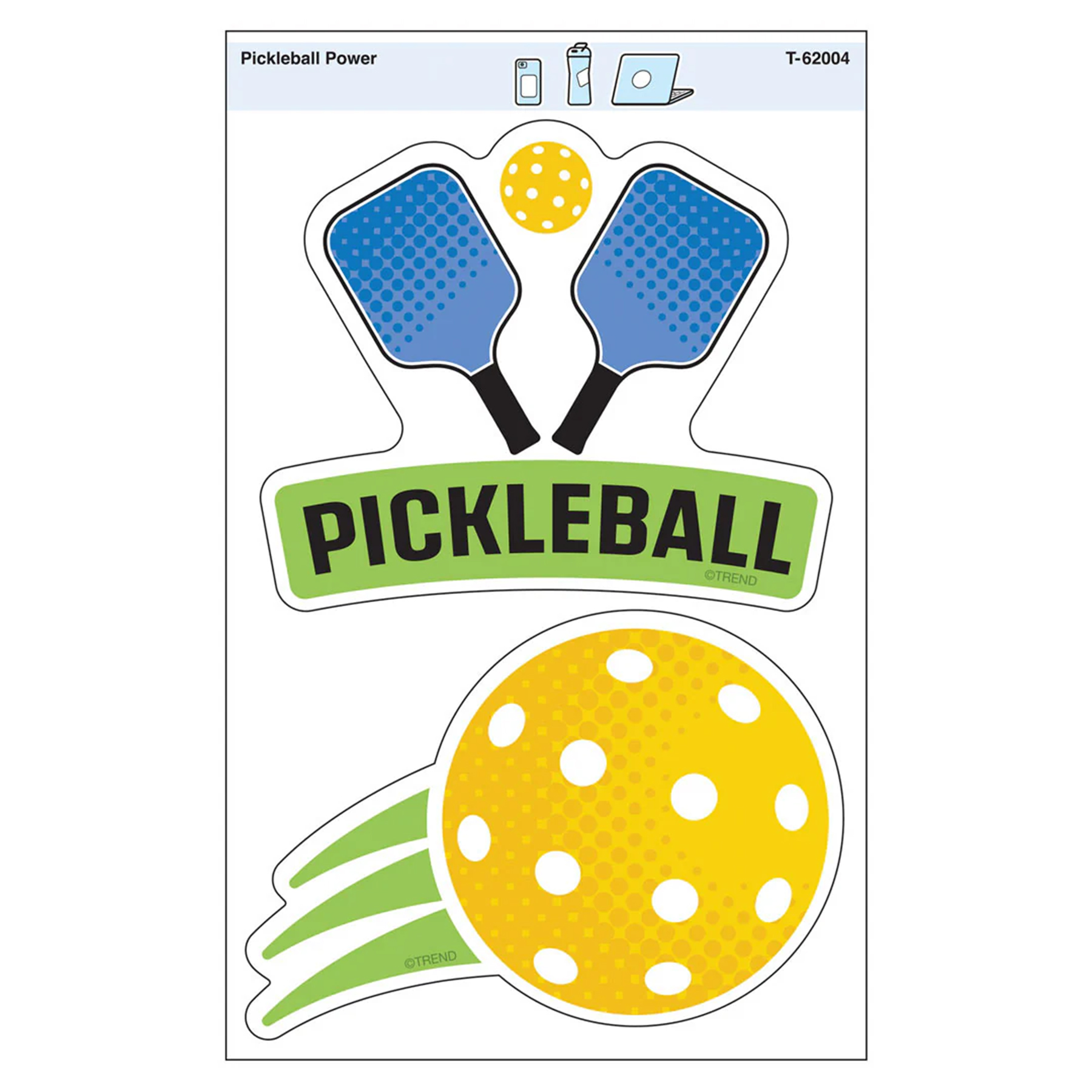 TREND Pickleball Power Vinyl Stickers, 2 Per Pack, 6 Packs