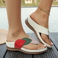thumbnail image 2 of HNMKIU Summer Fashion Leaf Print Thong Sandals Comfortable Casual Beach Slippers for Women with Arch Support Outdoor Indoor Wear Flip Flops for Women White,9, 2 of 9