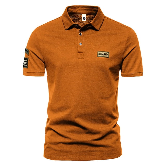 EGNMCR Men Short-Sleeved Turn-Down Collar Solid Buttons Blouse Shirt Tops