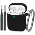 thumbnail image 2 of ATUAT AirPods Case Cover, Full Protective Silicone Skin Dust-Proof Designed for Apple AirPods 1st 2nd Generation with Keychain, Front LED Visible, Black, 2 of 4