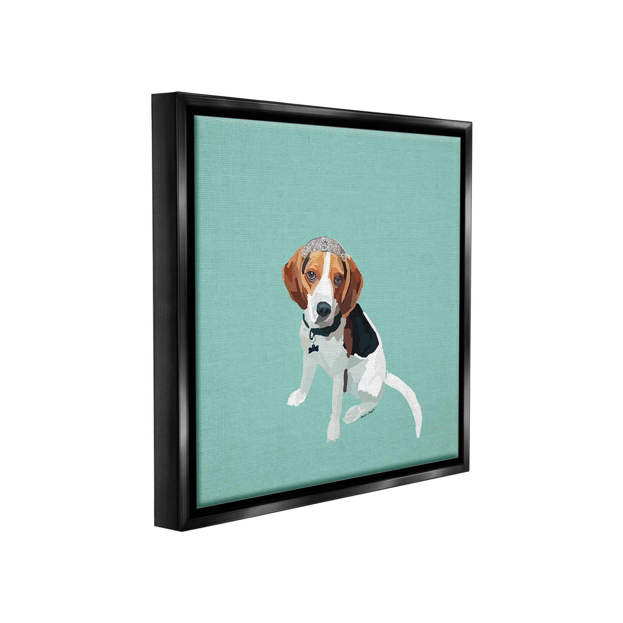 Stupell Industries Beagle with Tiara Animals & Insects Painting Black Floater Framed Canvas Art Print Wall Art, 18 x 18