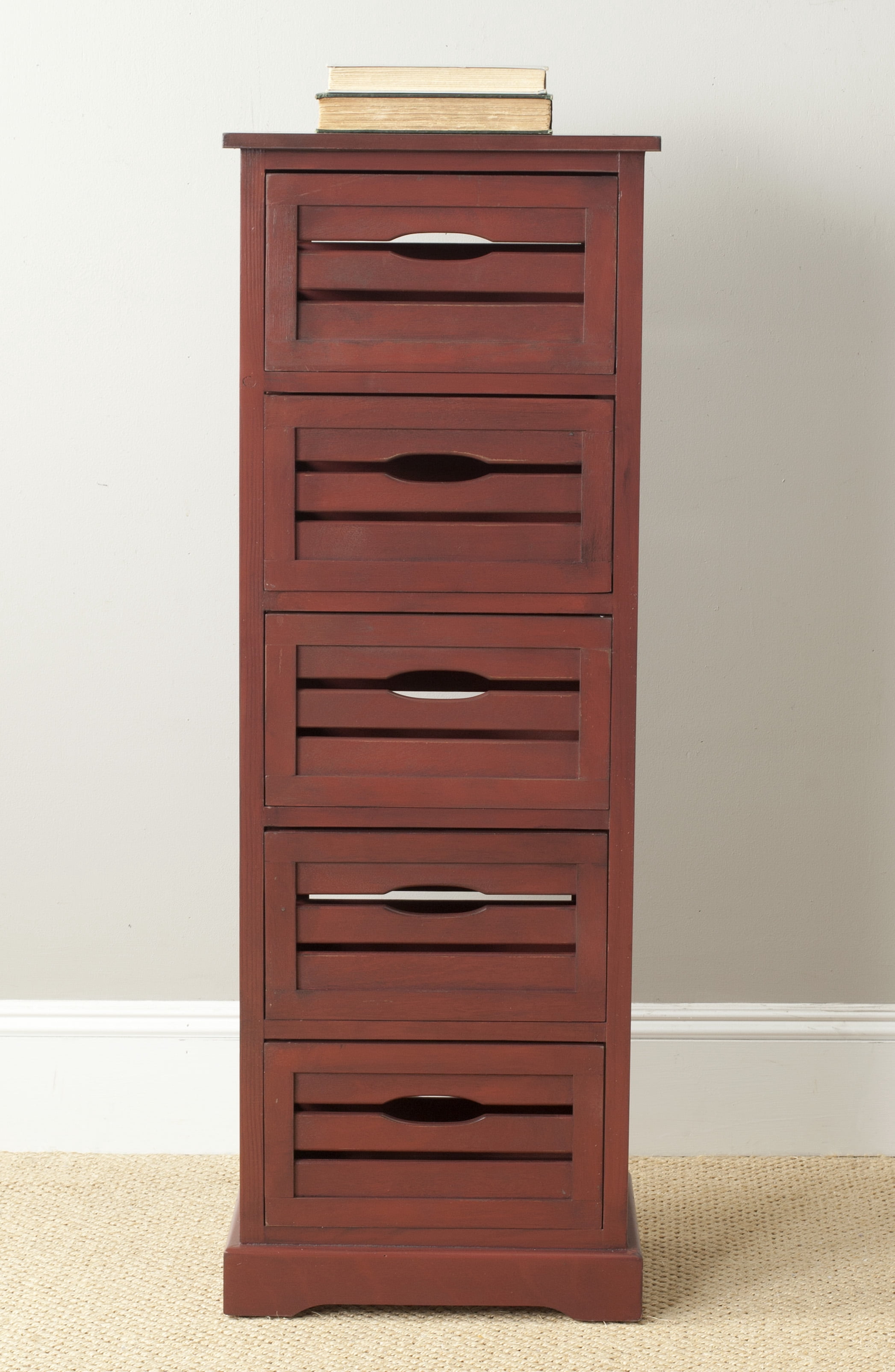SAFAVIEH Sarina Solid Rustic 5 Drawer Cabinet, Red