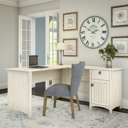 Bush Furniture Salinas L Shaped Desk With Storage In Antique White