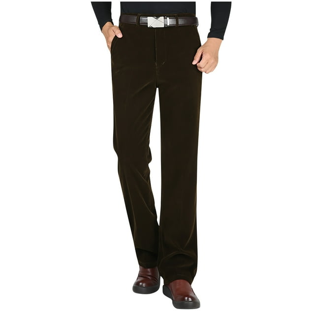 GreatBaby Men's Warmkeeping Corduroy Pants Solid Color Versatile for Spring Fall Straight Cut with Pocket Fashionable Texture for Warmth(Coffee#4,3XL)