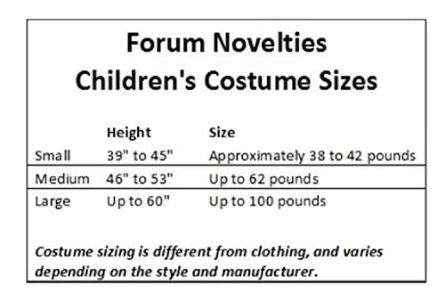 Forum Novelties Costume Size Chart