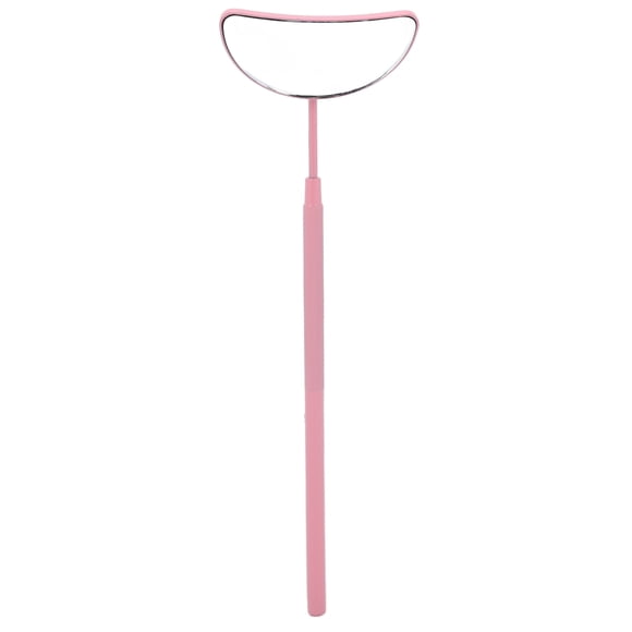 Espejo de extensión de pestañas con mango desmontable y forma de luna de acero inoxidable, espejo de maquillaje para pestañas, color rosa