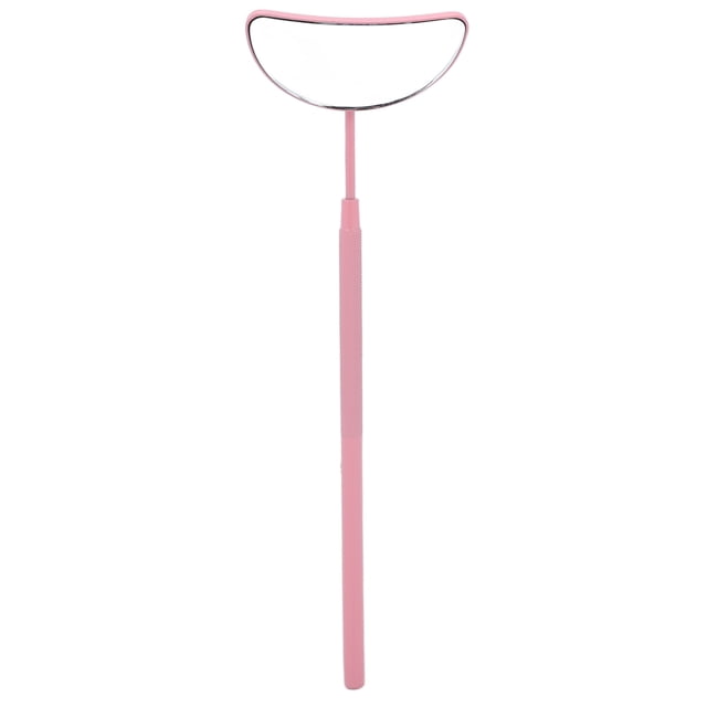 Espejo de extensión de pestañas con mango desmontable y forma de luna de acero inoxidable, espejo de maquillaje para pestañas, color rosa