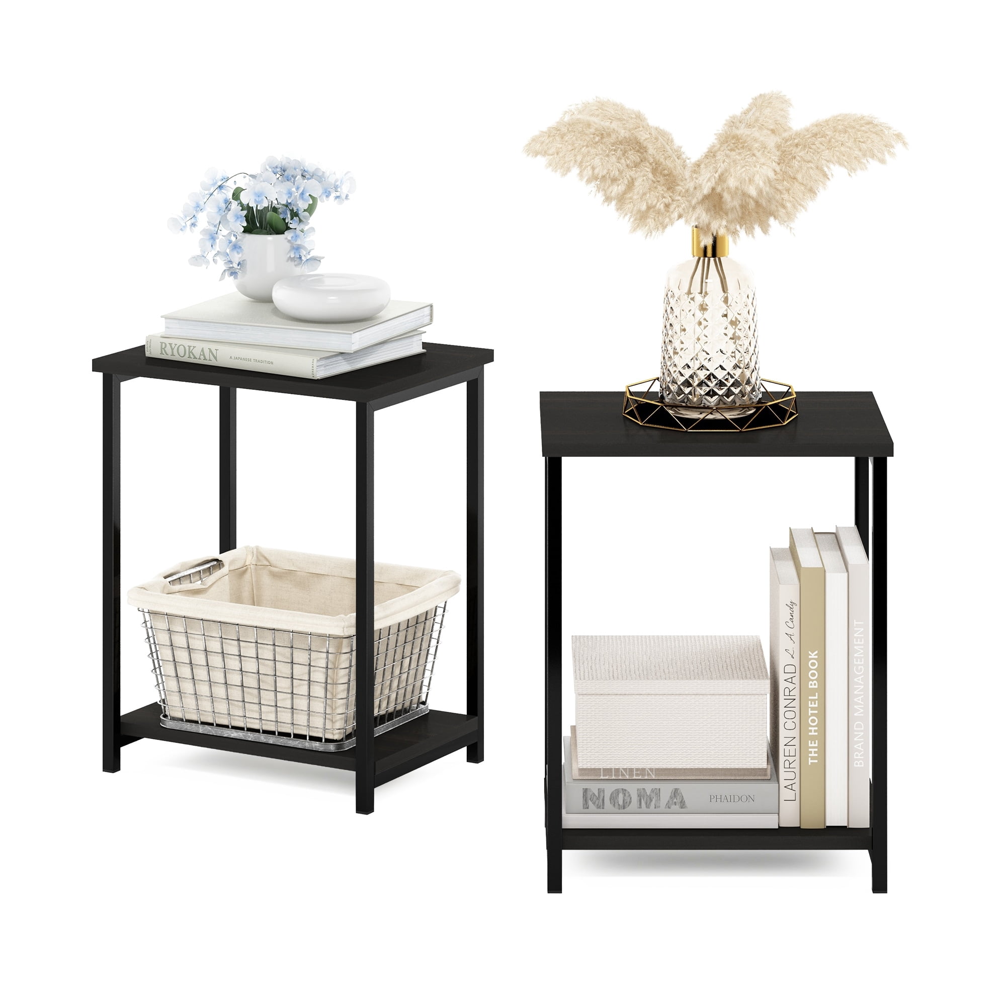 Simplistic Industrial Metal Frame End Table, 2-Pack, White/White