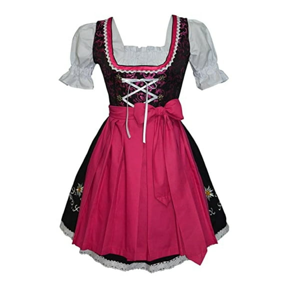 Edelweiss Creek 3 Piece Long German Oktoberfest Dirndl Dresses for Women - Black and Pink