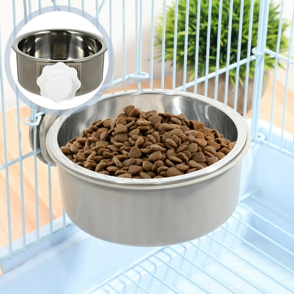 OUNONA Durable Stainless Steel Dog Feeder Hanging Bowl Grey Safe and Easy to Clean