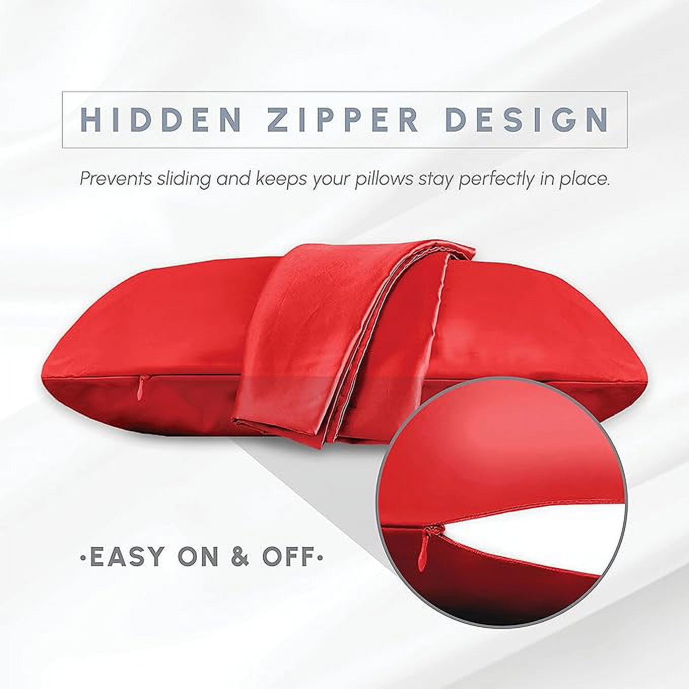Cooling Viscose Satin Pillowcase 6-Pack Set with Hidden Zipper Closure, Standard/Queen, Red