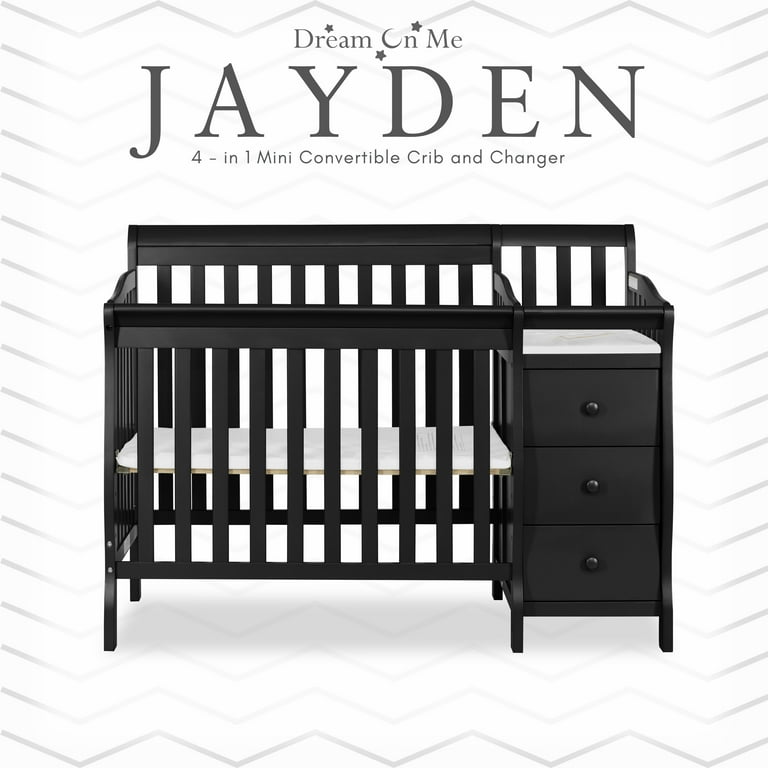 Dream On Me Jayden 4-in-1 Convertible Crib with Changer Black 