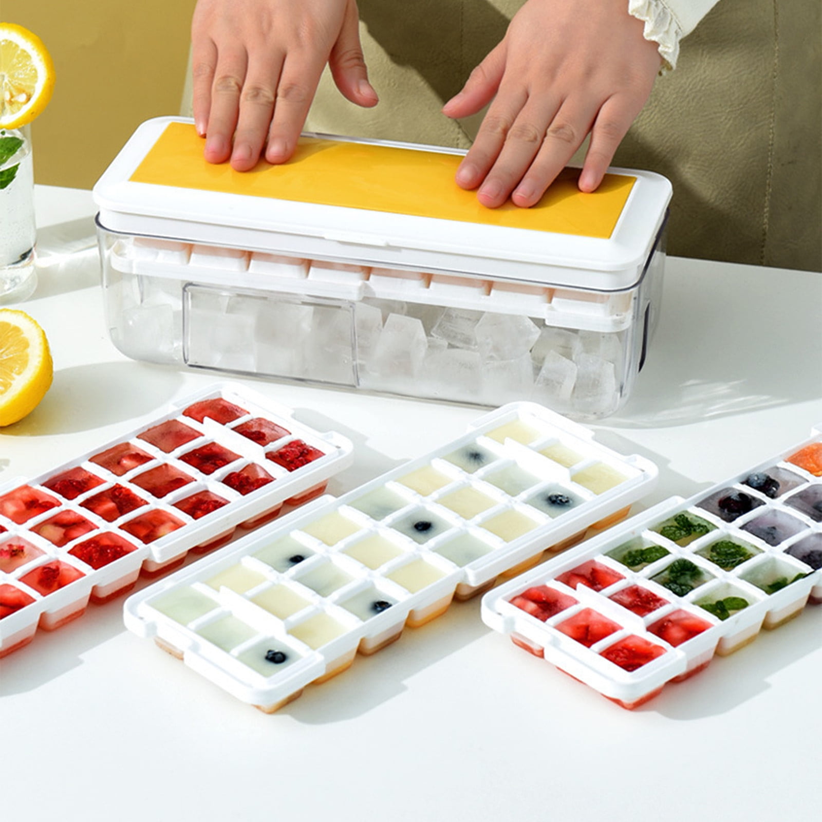 Wovilon Ice CubesTray Kitchen Gadgets Kitchen Utensils Set Ice Tray With Lid And Storage Bin For Freezer, Frozen Ice Cubes Making, Freezer Ice Cubes Box, One Second Out Of The Ice Silicone Ice Tray