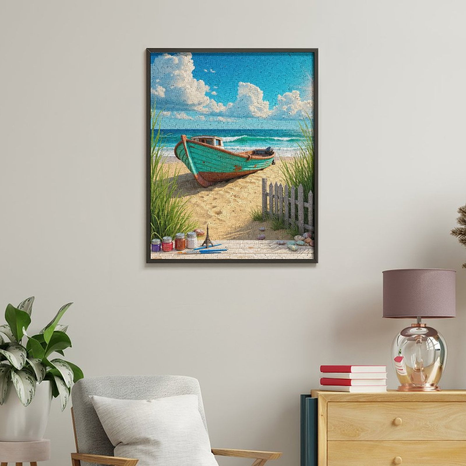 Paint By Numbers Kit for Adults Beginner - Boat On Sandy Beach With Art Supplies DIY Canvas Painting Kits for Adults, Frameless Paint By Number for Adults for Home Wall Decor 16x20 Inch