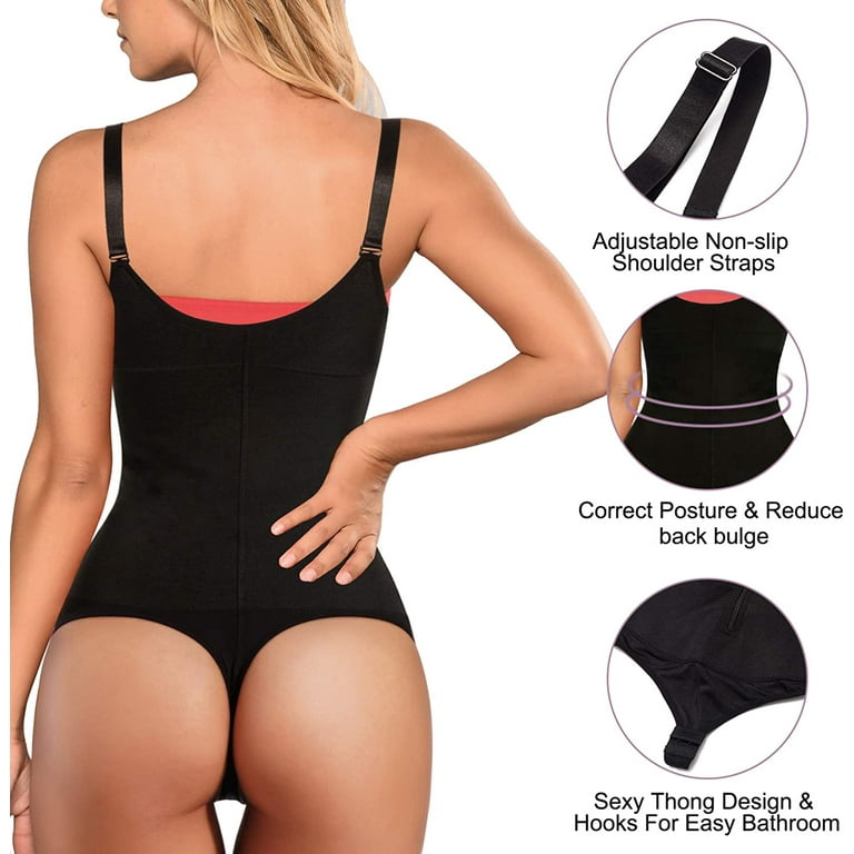 Nebility Women Shapewear Bodysuit Latex Waist Trainer Full Body Shaper  Tummy Control Fajas Colombianas Zipper Open Bust Corset(Black,0XL) 