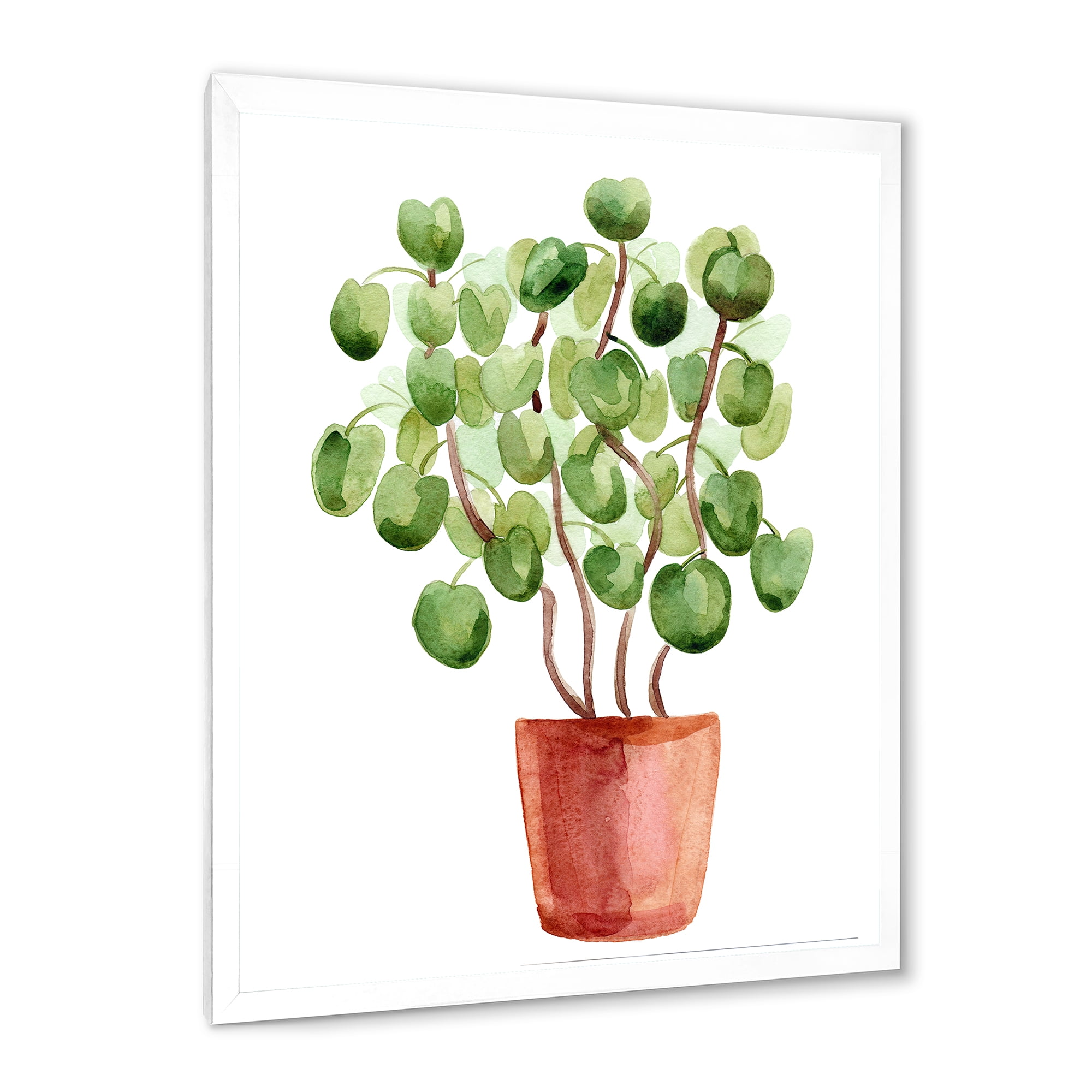 Designart 'Abstract Chinese Money Plant In Pot' Traditional Framed Art Print