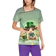 thumbnail image 3 of Fgvctg St. Patrick's Day Scrub Tops Women Cute Shamrock Clover Printed V Neck Short Sleeve Tops Scrubs Funny Work T Shirts Loose Scrub Nurse Uniforms Shirts with Pocket Green M, 3 of 5