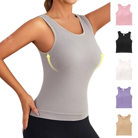 ZyeKqe Workout Tank Tops for Women Seamless Running Muscle Racerback Athletic Basic Yoga Tank Tops with Built in Bra