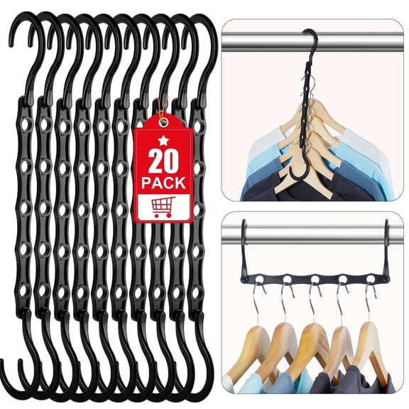 ACSTEP Space Saving Hangers 20 Pack, Magic Closet Hanger, Plastic Hanger Closet Organizer Multifunctional Hanger, Dorm Room Essentials, Black