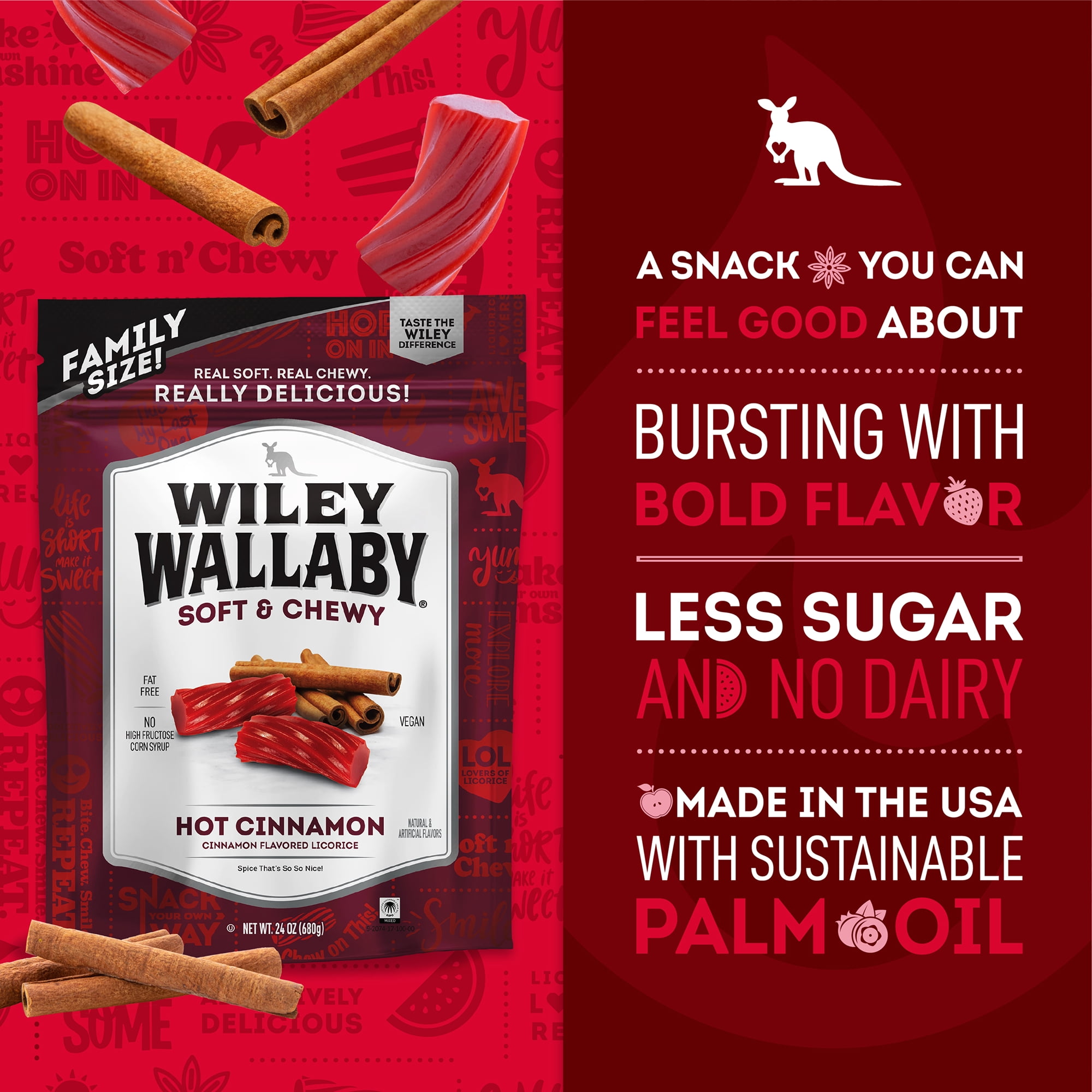Wiley Wallaby Licorice 24 Ounce Classic Gourmet Soft & Chewy Australian Cinnamon Licorice Candy Twists, 2 Pack