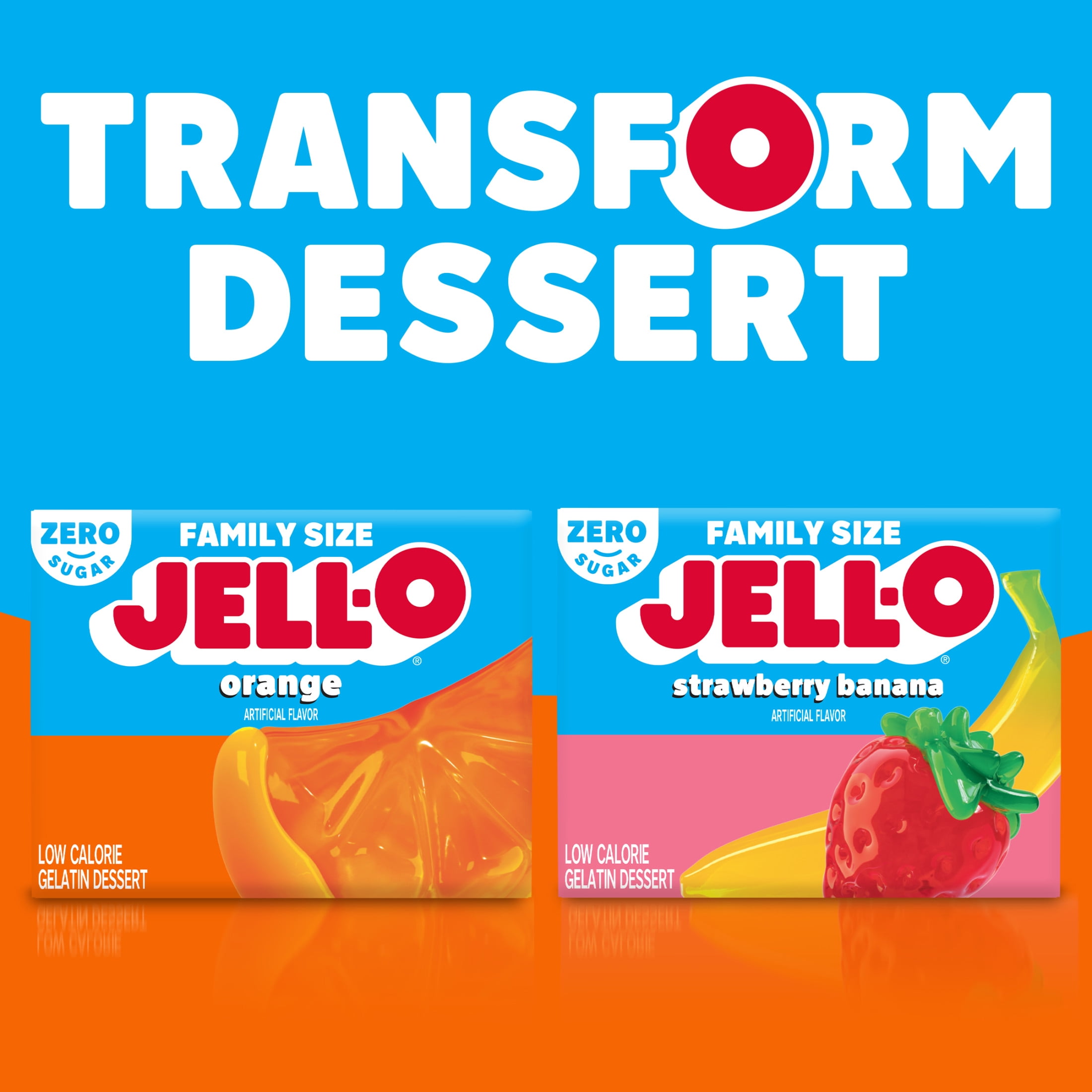 (3 pack) Jell-O Orange Zero Sugar Low Calorie Gelatin Dessert Mix, Family Size, 0.6 oz Box