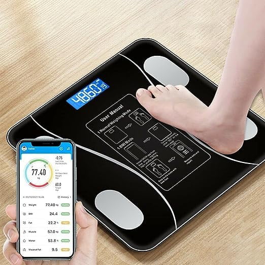 Smart body fat scale with LED display, digital weighing scale, a simple and practical digital scale that can be connected to a mobile digital bathroom scale to display BMI, body fat, muscle mass