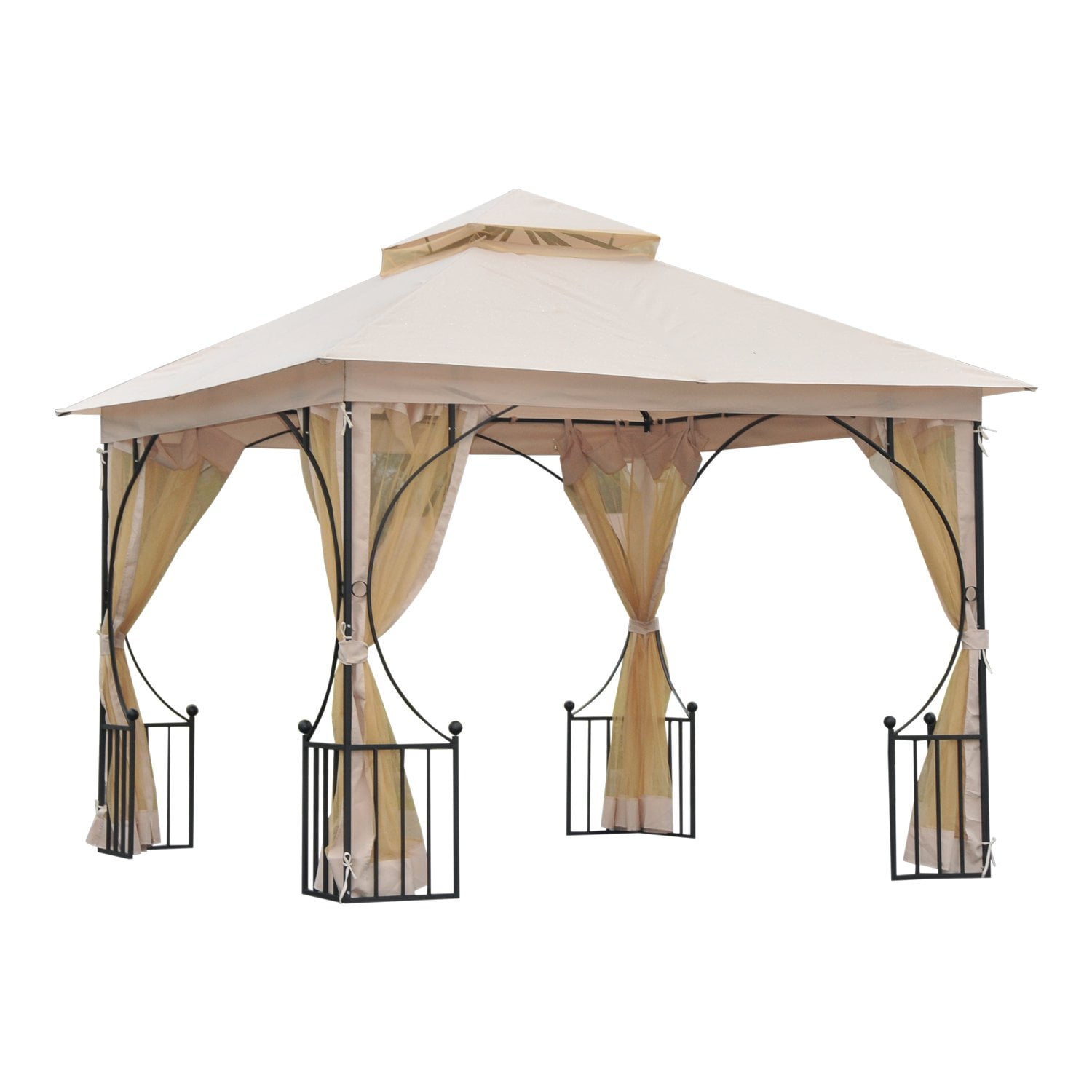 10’ x 10’ Outdoor Steel Hardtop Canopy Gazebo with Curtains - Walmart.com