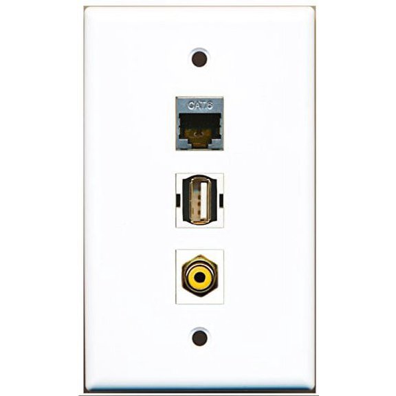 RiteAV - 1 Port RCA Yellow and 1 Port USB A-A and 1 Port Shielded Cat6 Ethernet Wall Plate
