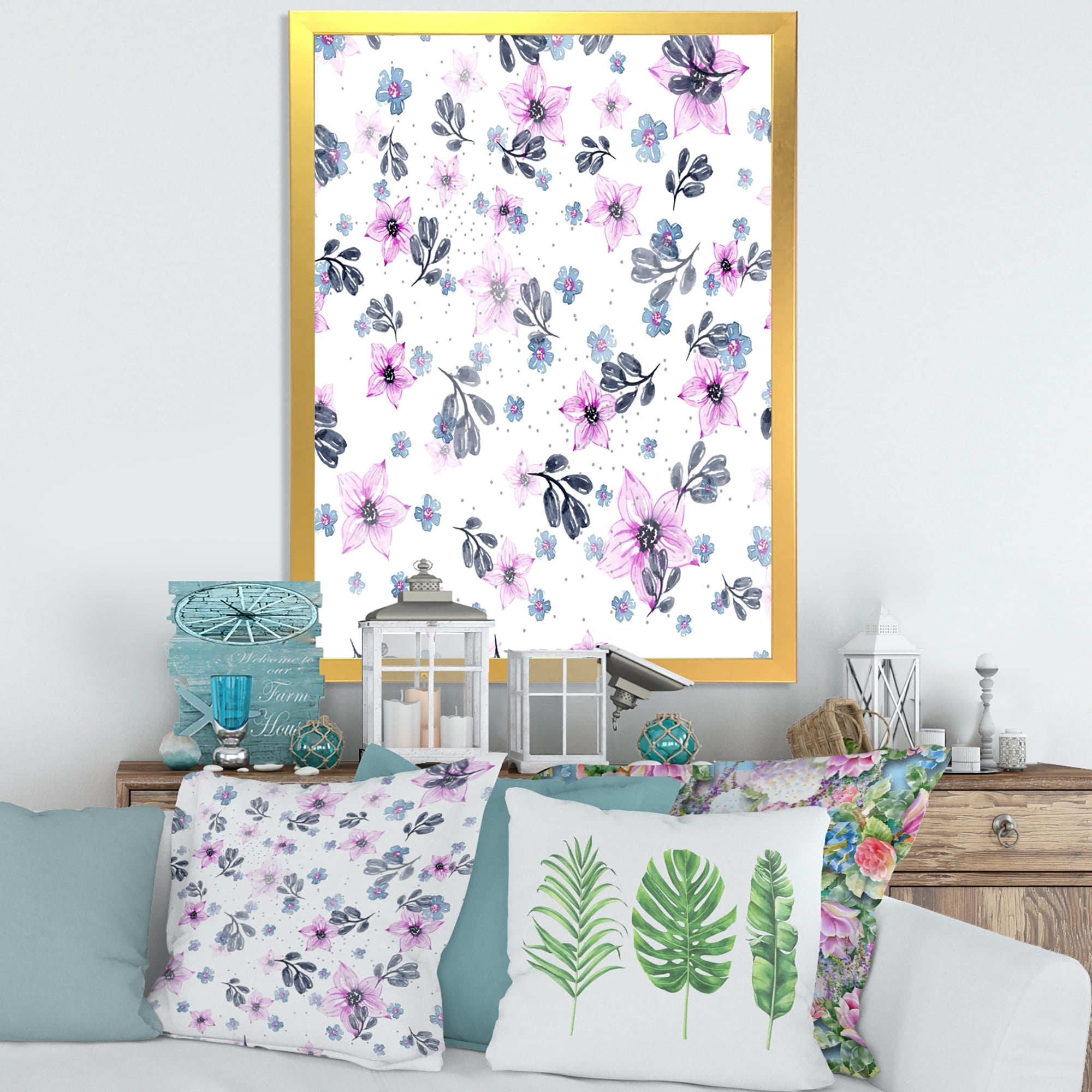 Designart 'Petals and Pink Flowers' Traditional Framed Art Print