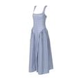 thumbnail image 4 of Women'S Summer Gingham Long Dress Corset Square Neck Lace Up Backless Casual Sundress Denim Blue S, 4 of 8