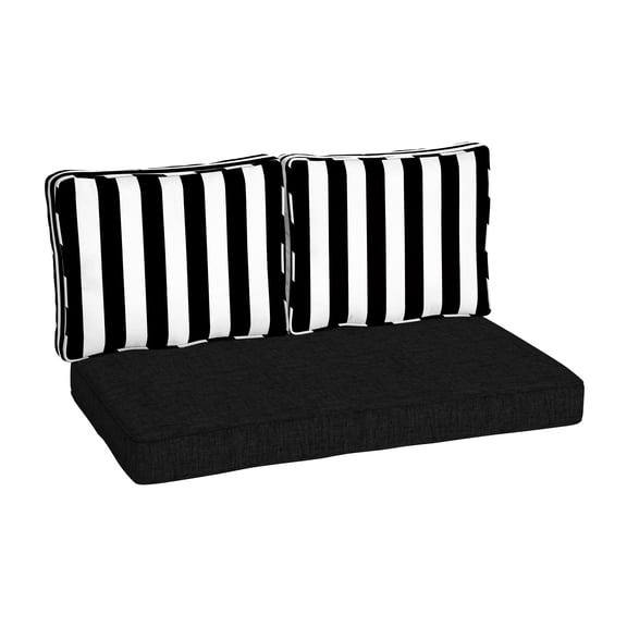 Arden Selections Outdoor Loveseat Cushion Set 46 x 26, Black Cabana Stripe