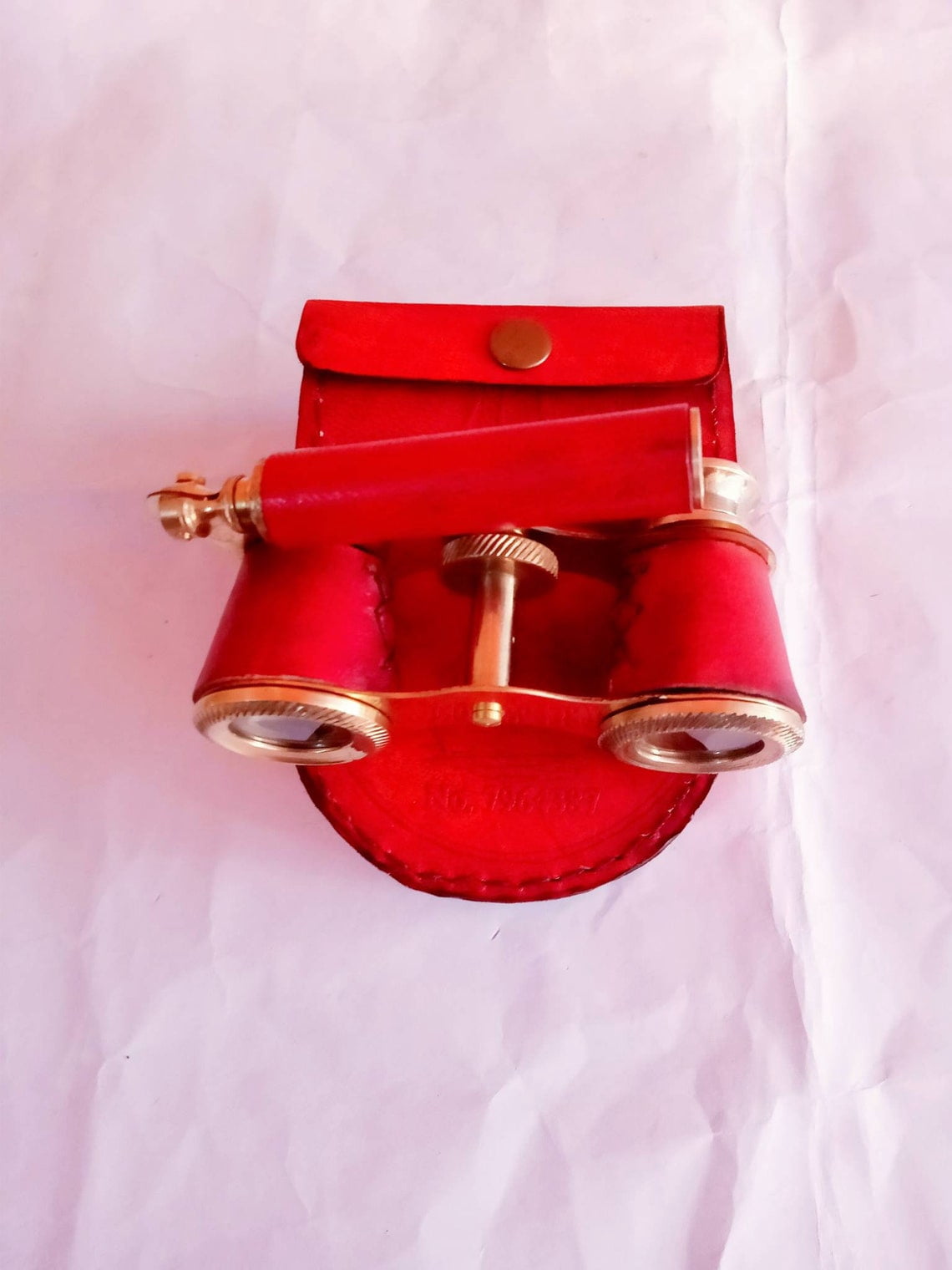 Vintage Nautical Brass Binoculars Red Binoculars with leather Box Leather Brass item