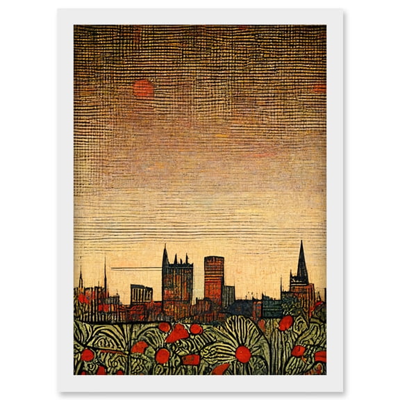 Floral City Skyline Poppies William Morris Artwork Framed Wall Art Print A4